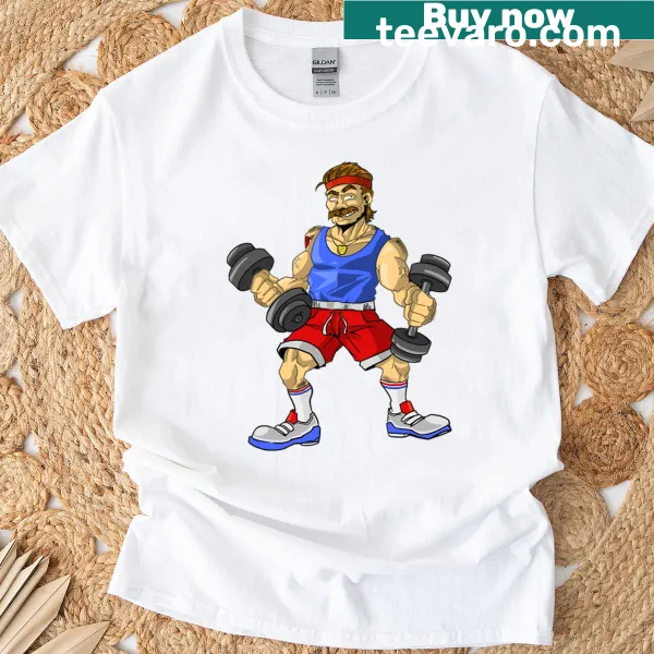 Oversized T-shirt with humorous illustration of a nerdy man with a mullet