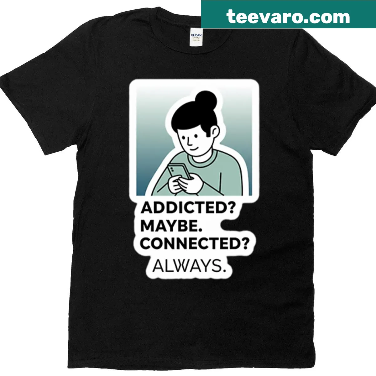 Playful t-shirt with 'Addicted Maybe Connected Always' text — on a men's t-shirt