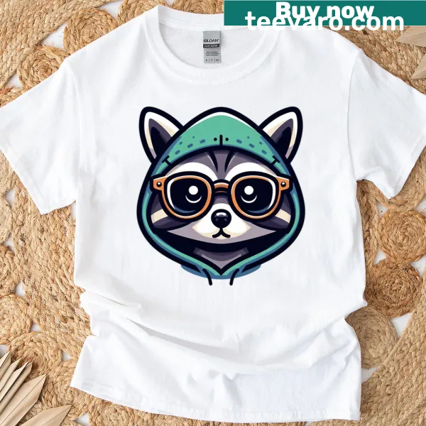 Cute cartoon raccoon graphic on a t-shirt