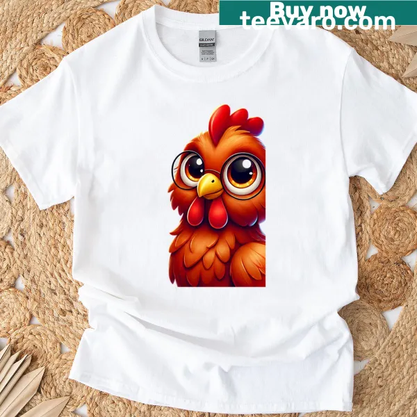 Illustration of an adorable Rhode Island Red chicken on a t-shirt