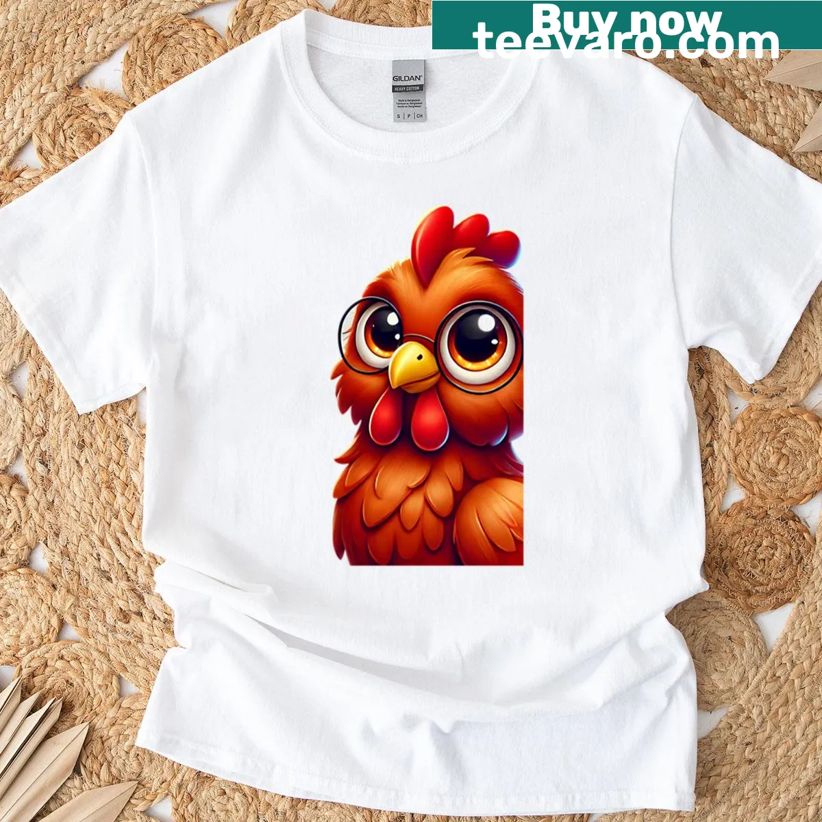 Illustration of an adorable Rhode Island Red chicken on a t-shirt — on a men's t-shirt