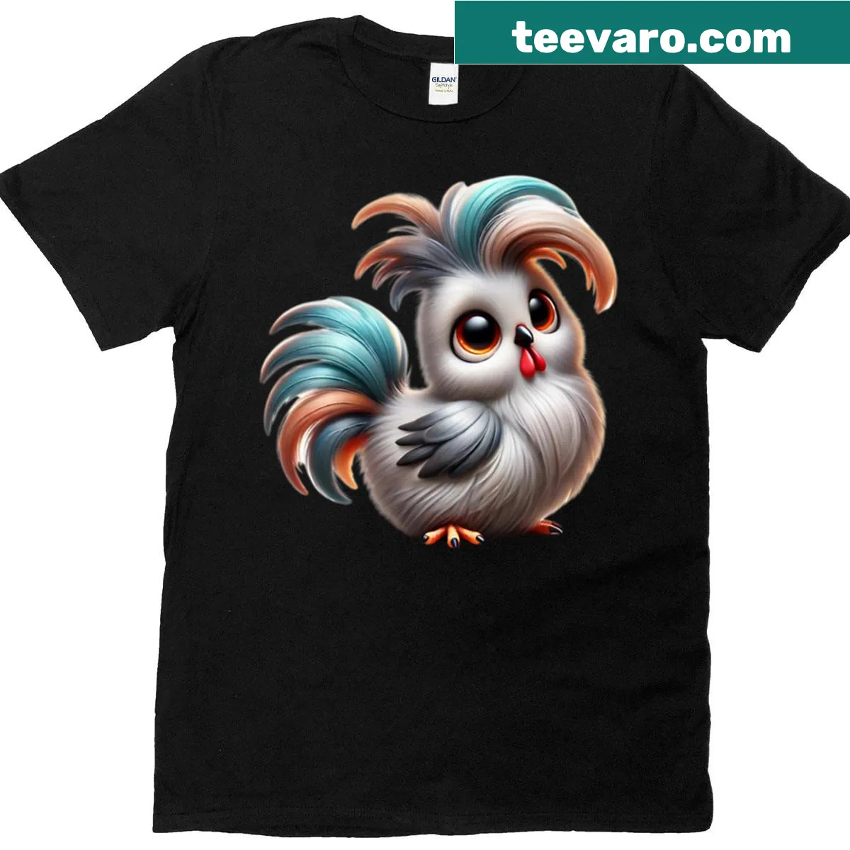 Cute illustration of a Silkie chicken on a t-shirt — on a men's t-shirt