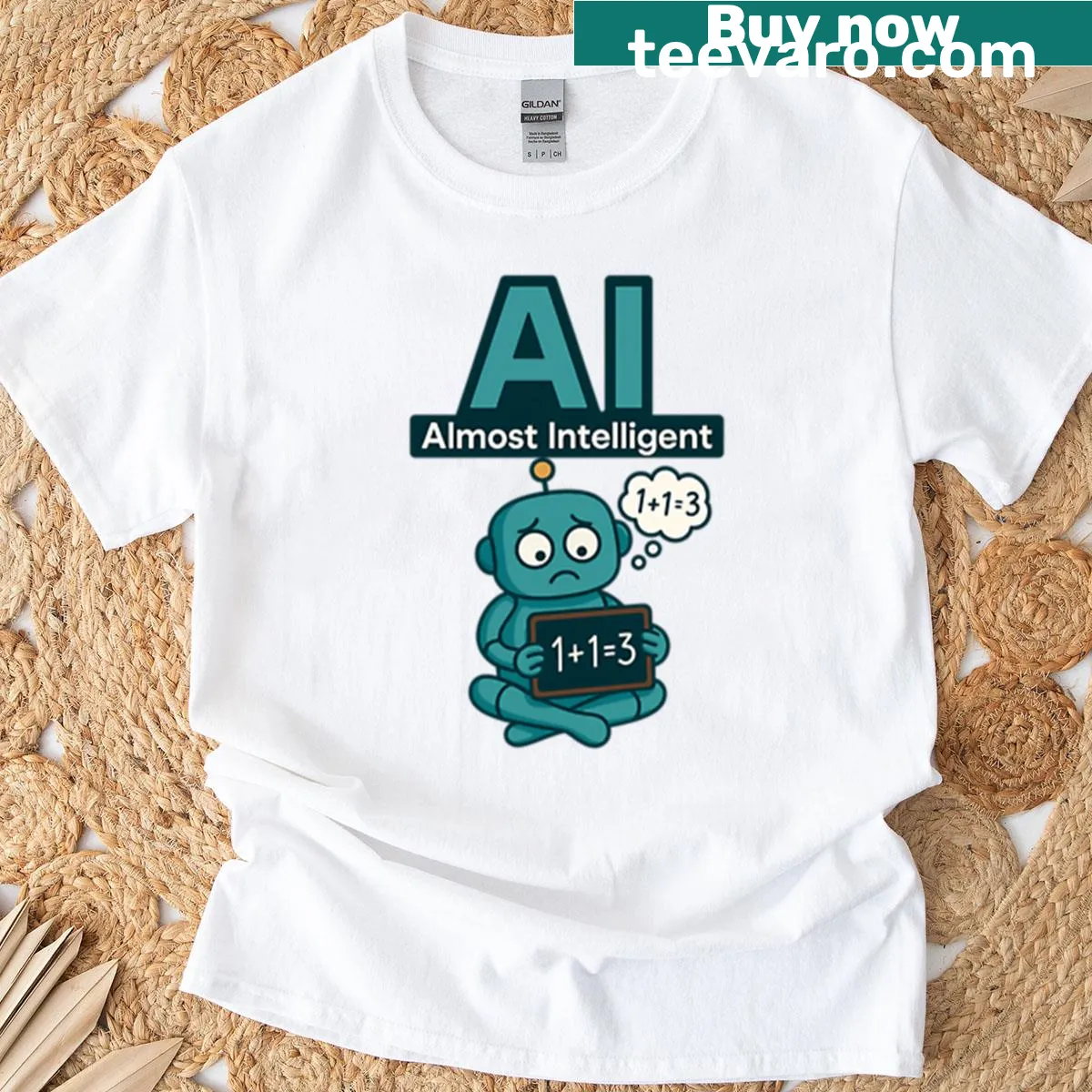 Humorous AI-themed t-shirt with text design — on a men's t-shirt
