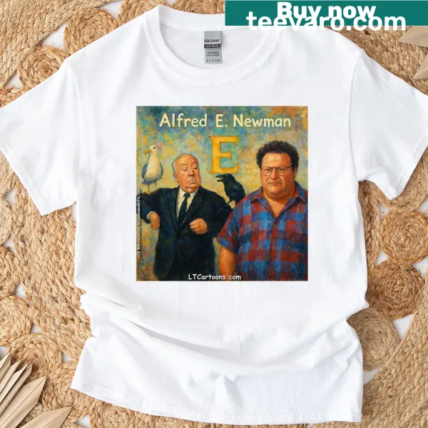 Vintage-style T-shirt featuring Alfred and Newman characters in distressed print