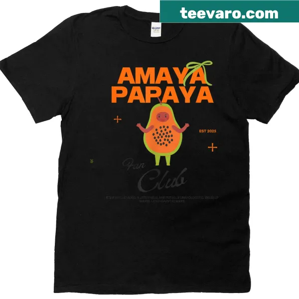 Cartoon graphic of Amaya Papaya on a t-shirt
