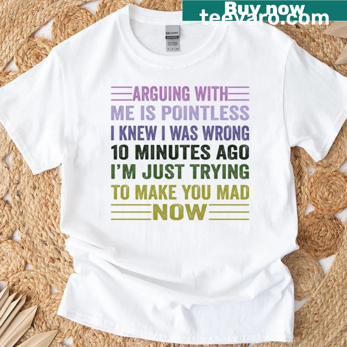 Sarcastic oversized t-shirt with text about arguing — on a men's t-shirt