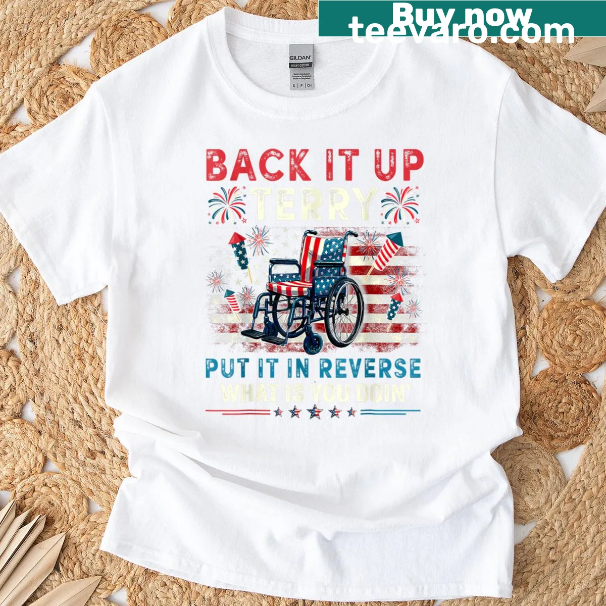 Funny July 4th shirt with text 'Back It Up Terry, Put It In Reverse' — on a men's t-shirt