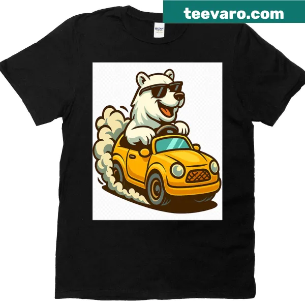 Cartoon bear driving a car graphic T-shirt