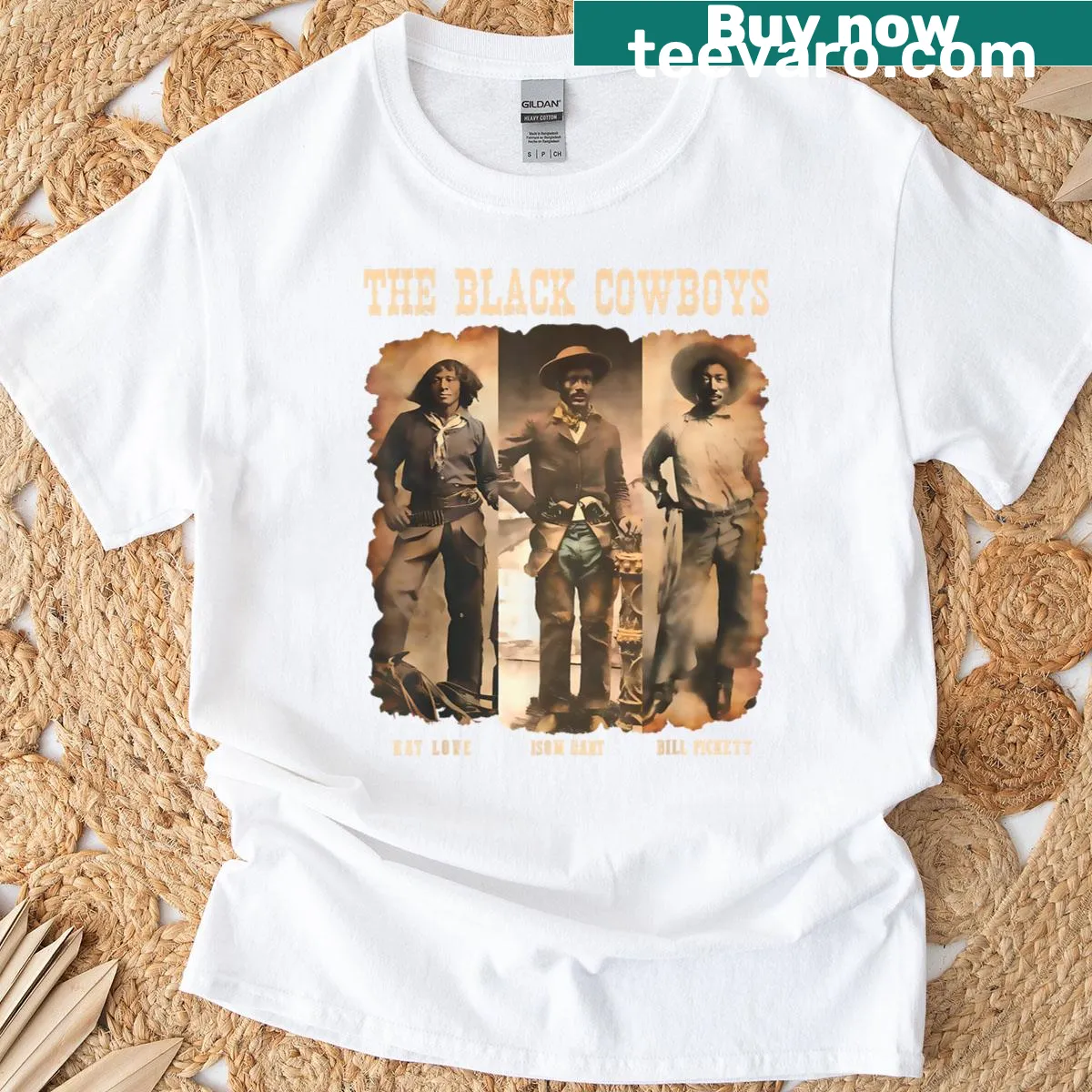 Black rodeo cowboy illustration on a Texas-themed t-shirt — on a men's t-shirt