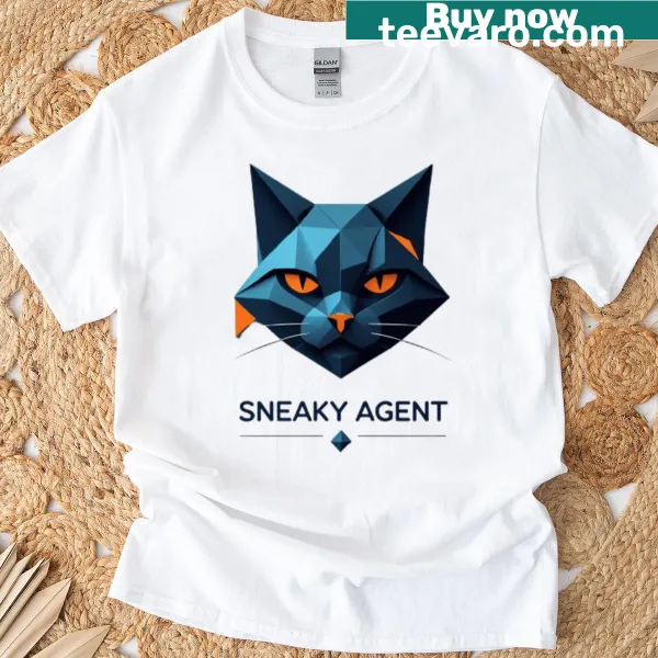 T-shirt featuring a blue cat with yellow eyes illustration