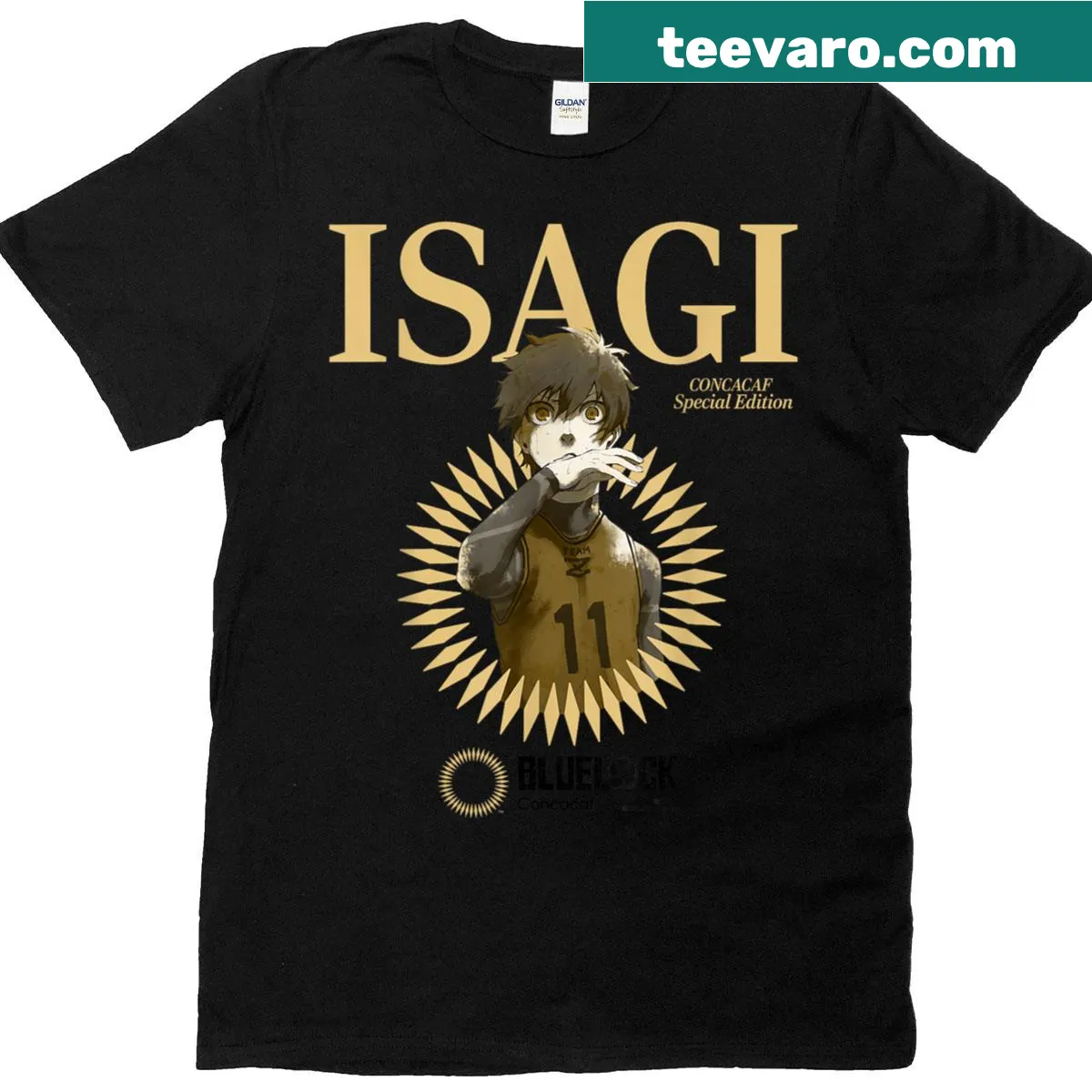 Illustration of Isagi from Blue Lock in action — on a men's t-shirt