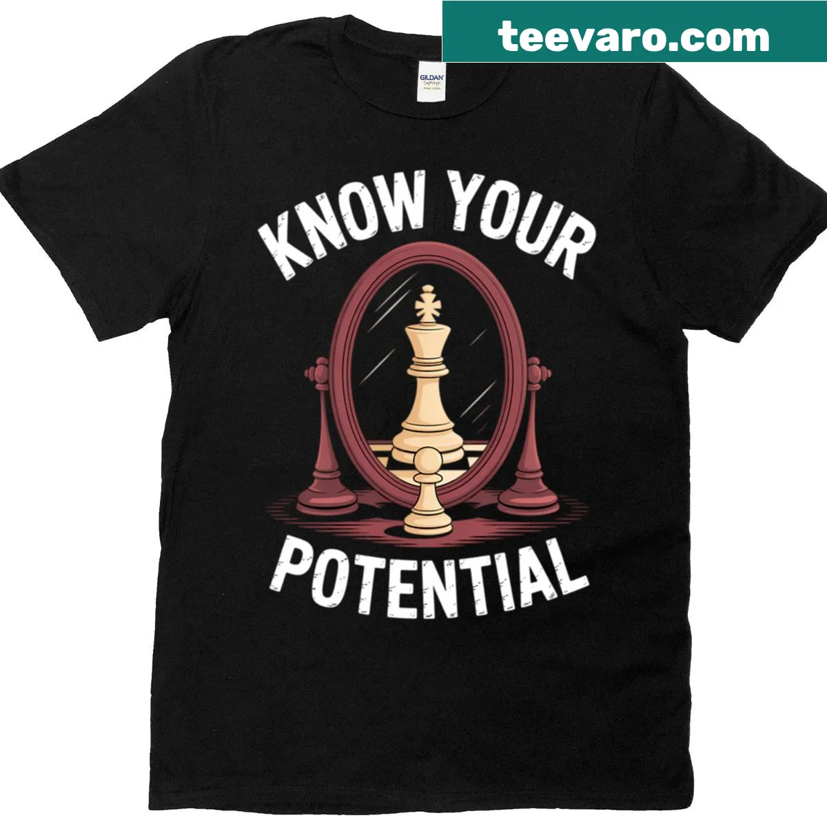 Funny chess-themed t-shirt with motivational quotes for board game lovers — on a men's t-shirt