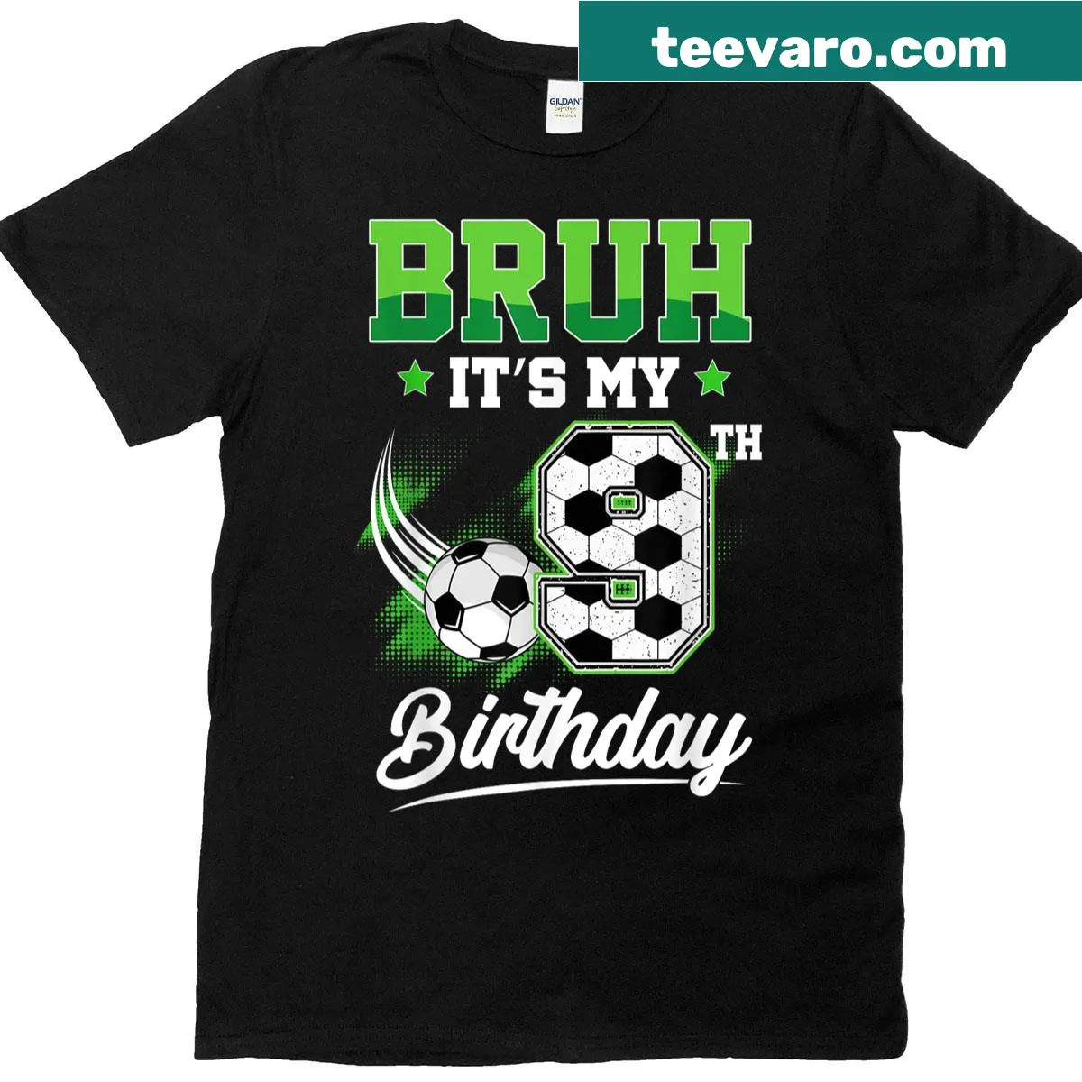 9th birthday shirt with 'Bruh It's My 9th Birthday' text — on a men's t-shirt