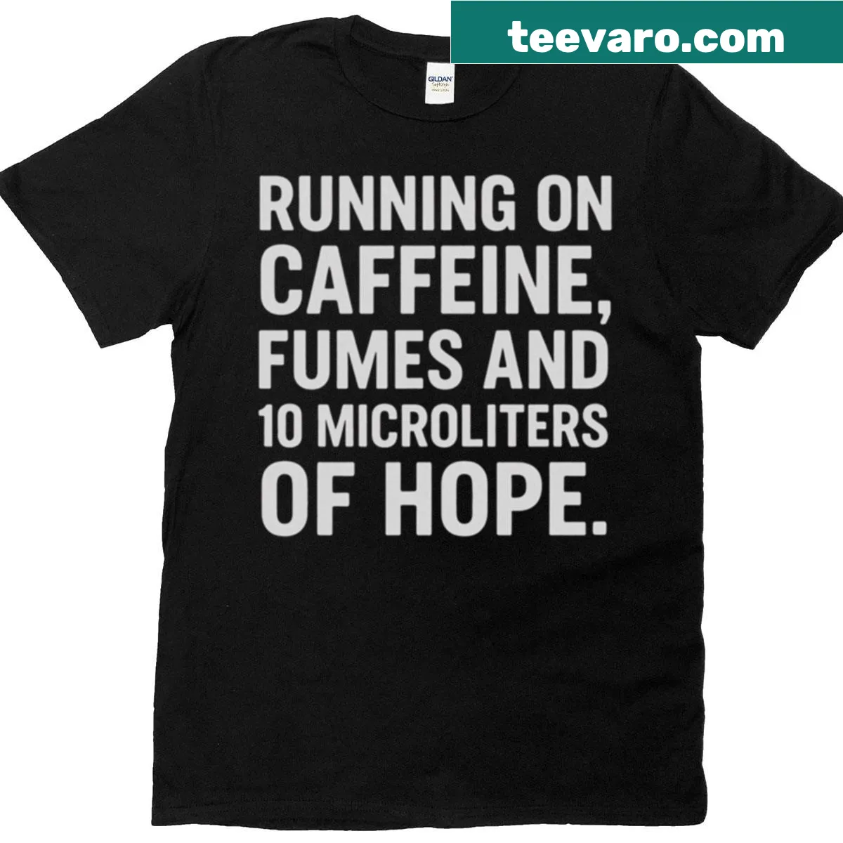 T-shirt with the phrase Caffeine Fumes Hope Lab Life — on a men's t-shirt