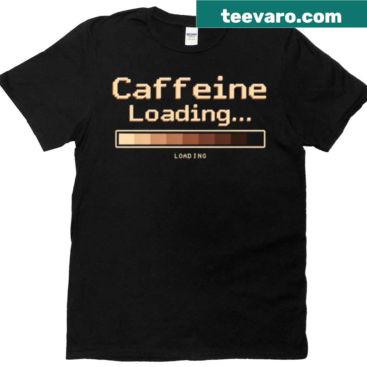 Oversized tee with 'Caffeine Loading' pixel art — on a men's t-shirt