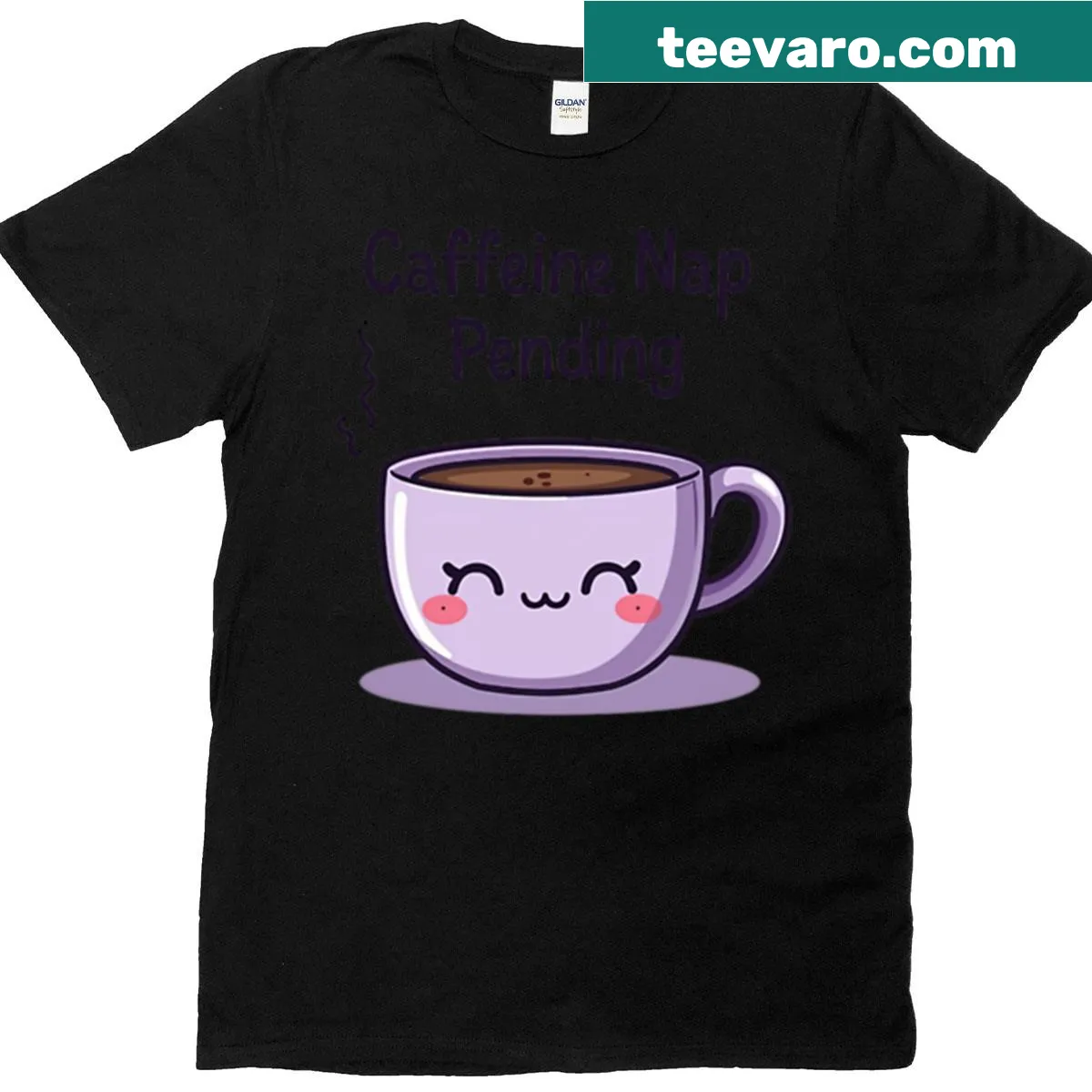 Oversized tee with kawaii coffee cup and nap design — on a men's t-shirt
