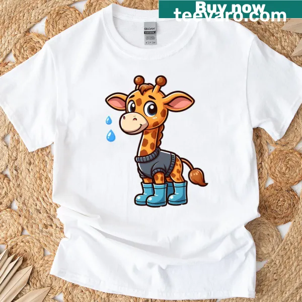 Cute cartoon giraffe in rain boots graphic t-shirt