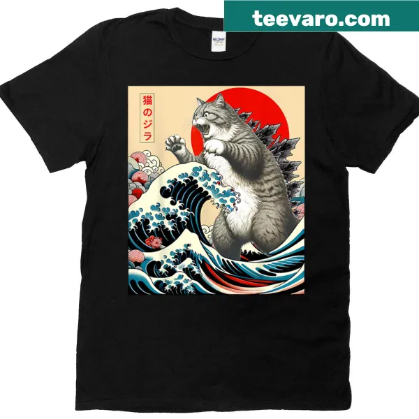 Catzilla cat illustration in Japanese art style