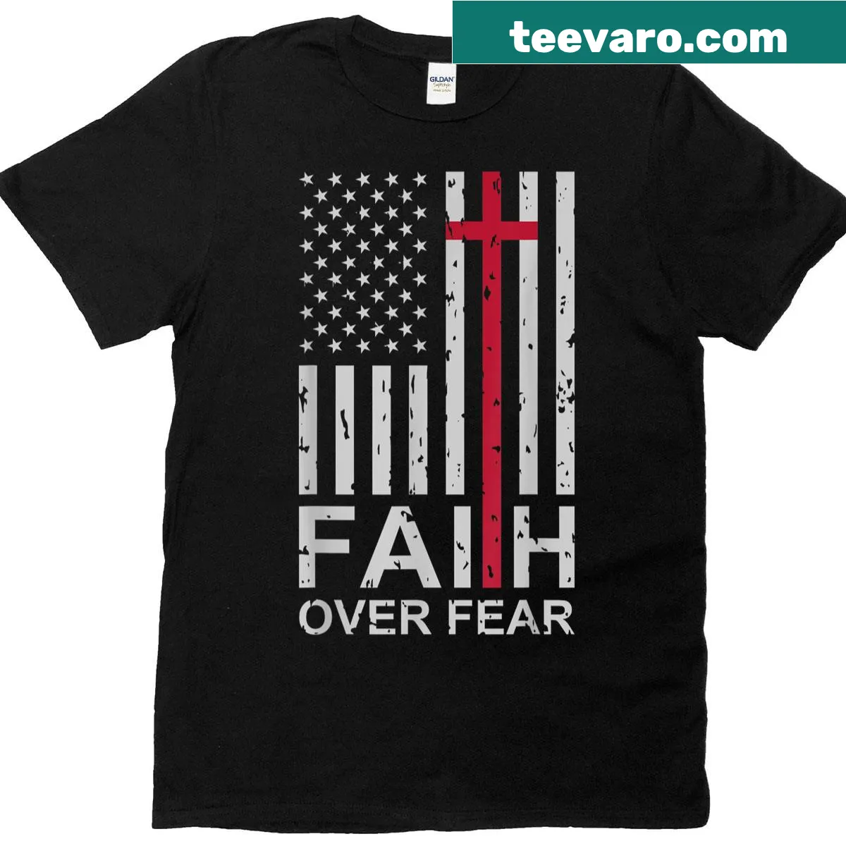 Typography design of Christian faith message with American flag — on a men's t-shirt