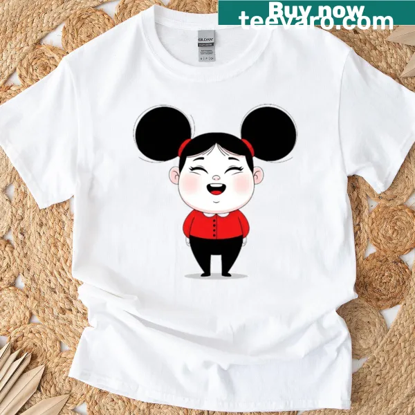 Cute illustration of a chubby girl with pigtails on a t-shirt