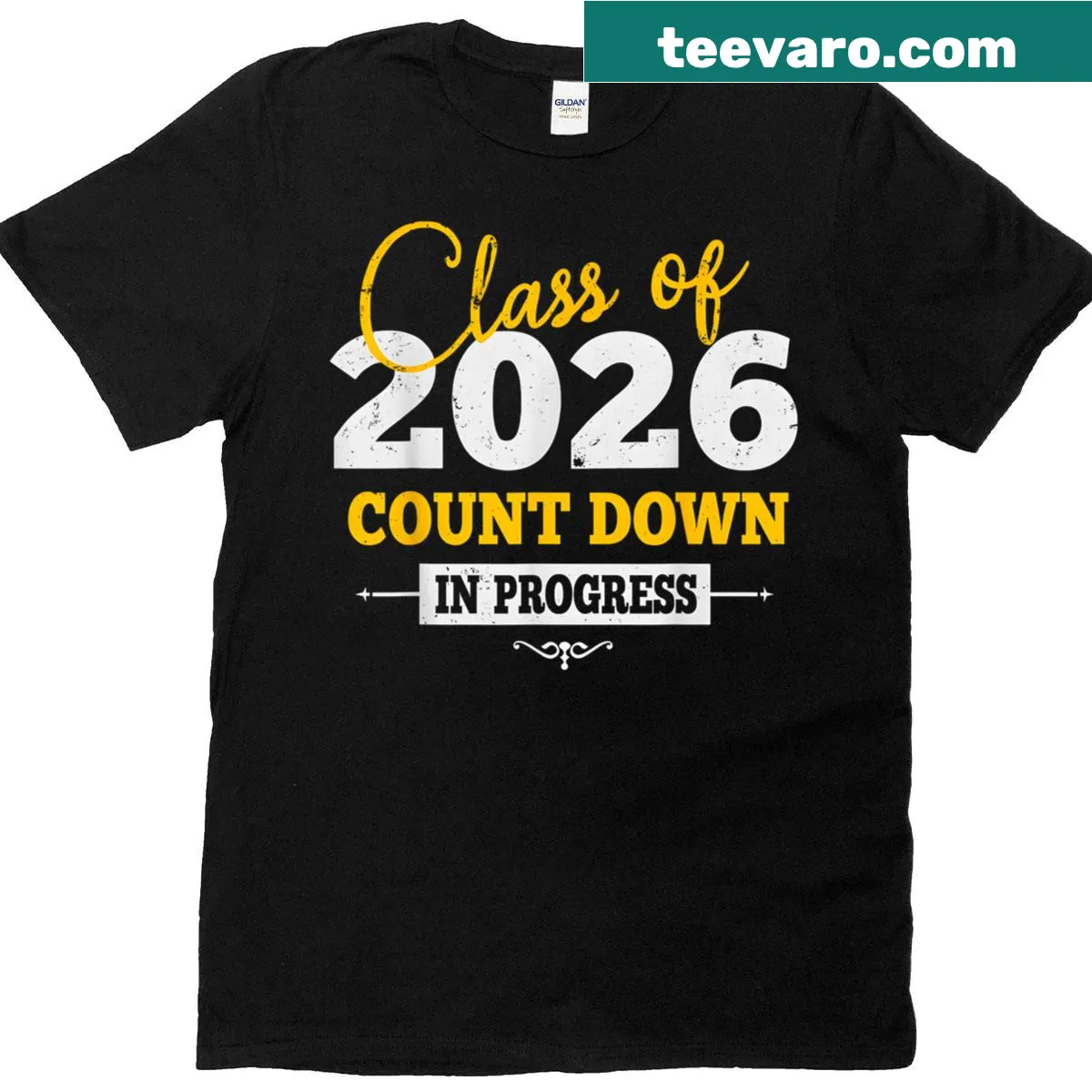 Countdown graphic for Class of 2026 on a back-to-school T-shirt — on a men's t-shirt