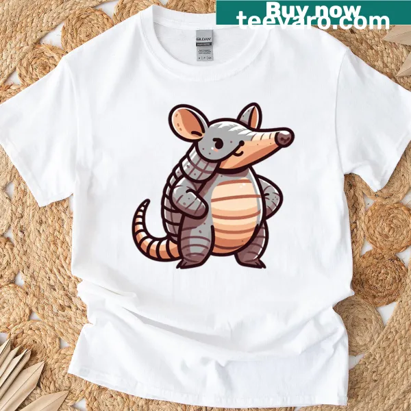 Cute cartoon armadillo T-shirt in vector style