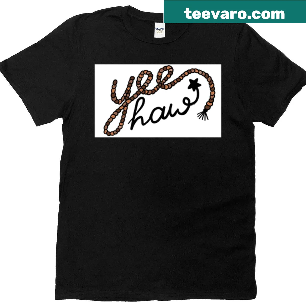 Whimsical graphic T-shirt featuring a guy with a rabbit — on a men's t-shirt