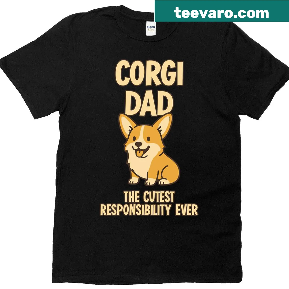 Funny Corgi Dad t-shirt with playful typography design — on a men's t-shirt