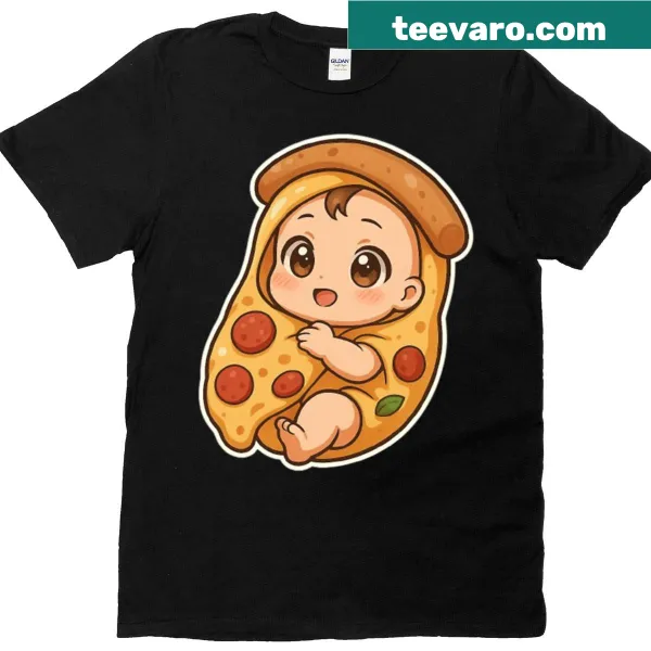 Oversized t-shirt with cute baby pizza anime design for kids