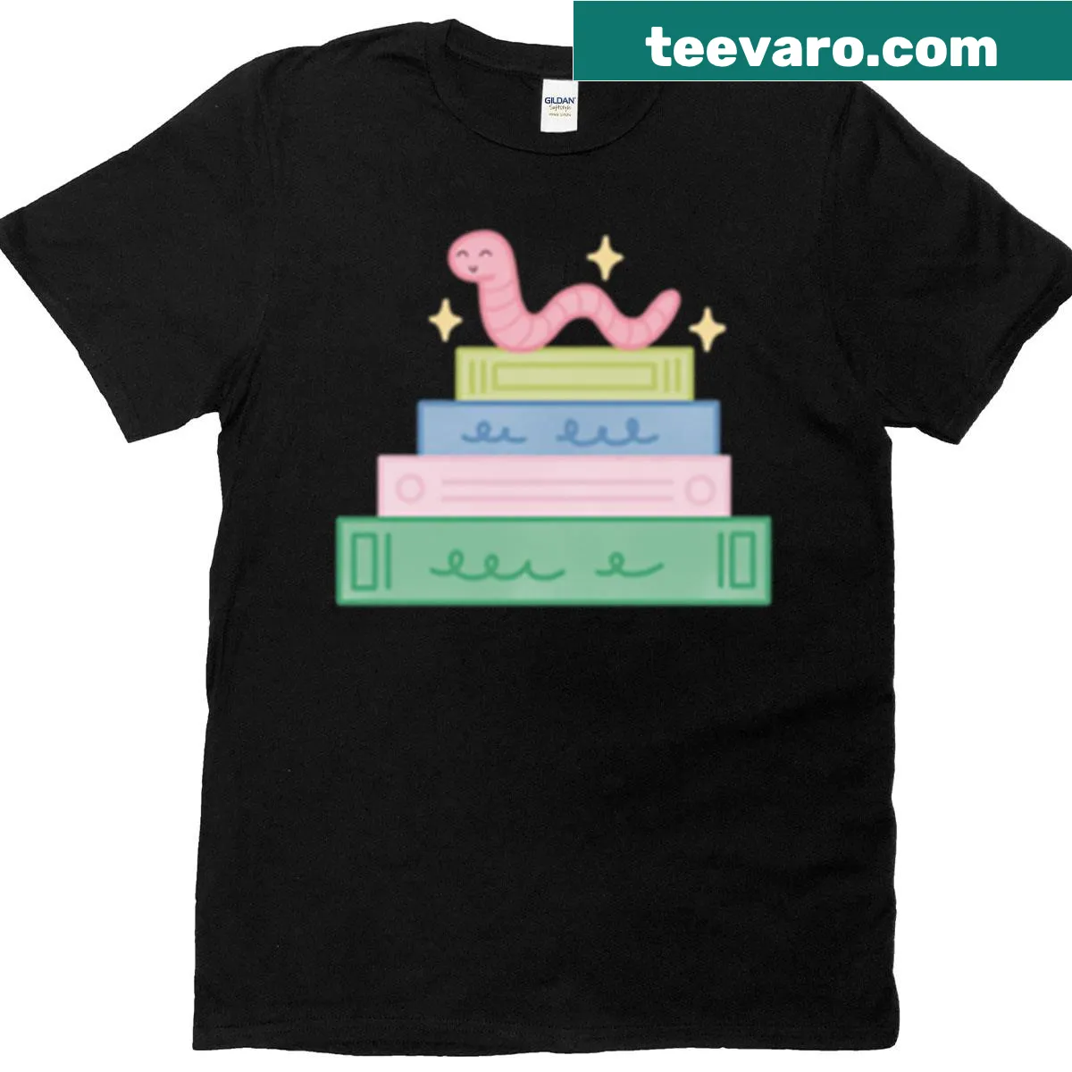 Oversized t-shirt featuring cute bookworm illustrations — on a men's t-shirt