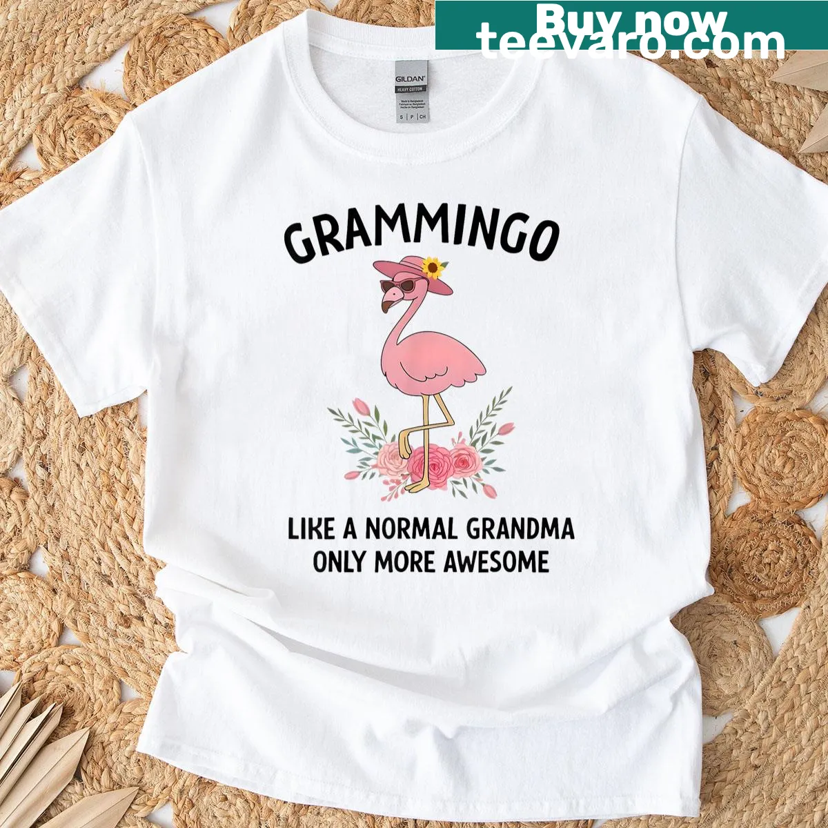 Vintage style shirt with floral flamingo graphic — on a men's t-shirt