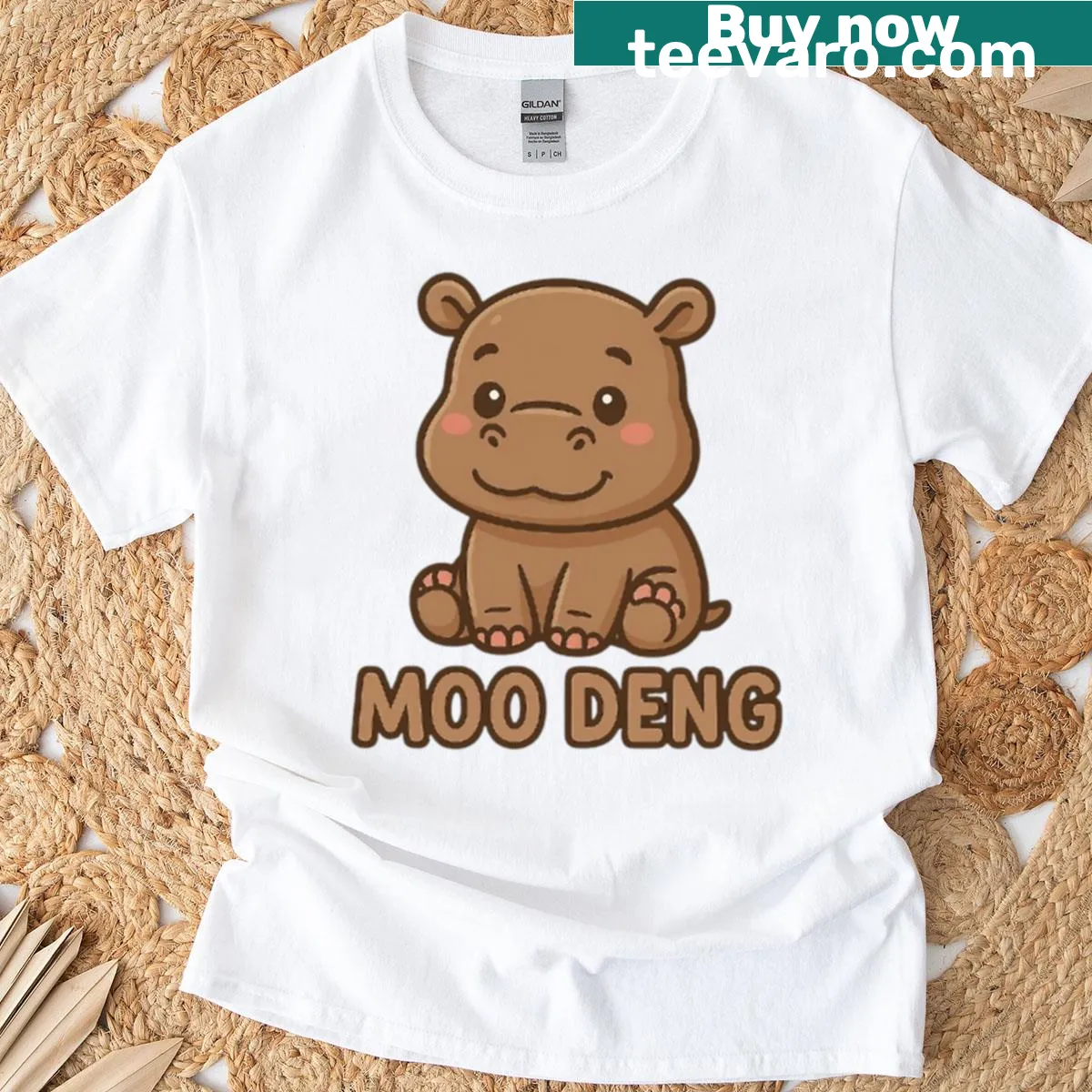 Cartoon kawaii hippo sitting design on a T-shirt — on a men's t-shirt