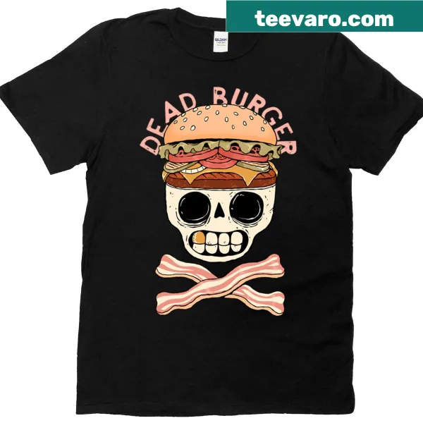 Cartoon skull burger graphic on a T-shirt