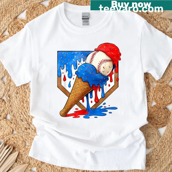 Cartoon ice cream drip over baseball youth t-shirt