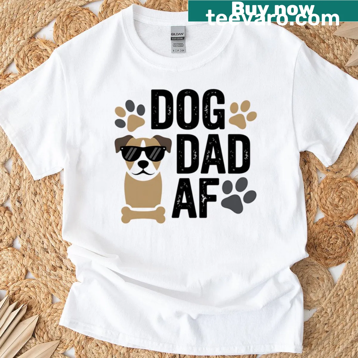 Bold T-shirt with 'Dog Dad AF' design, celebrating dog ownership — on a men's t-shirt