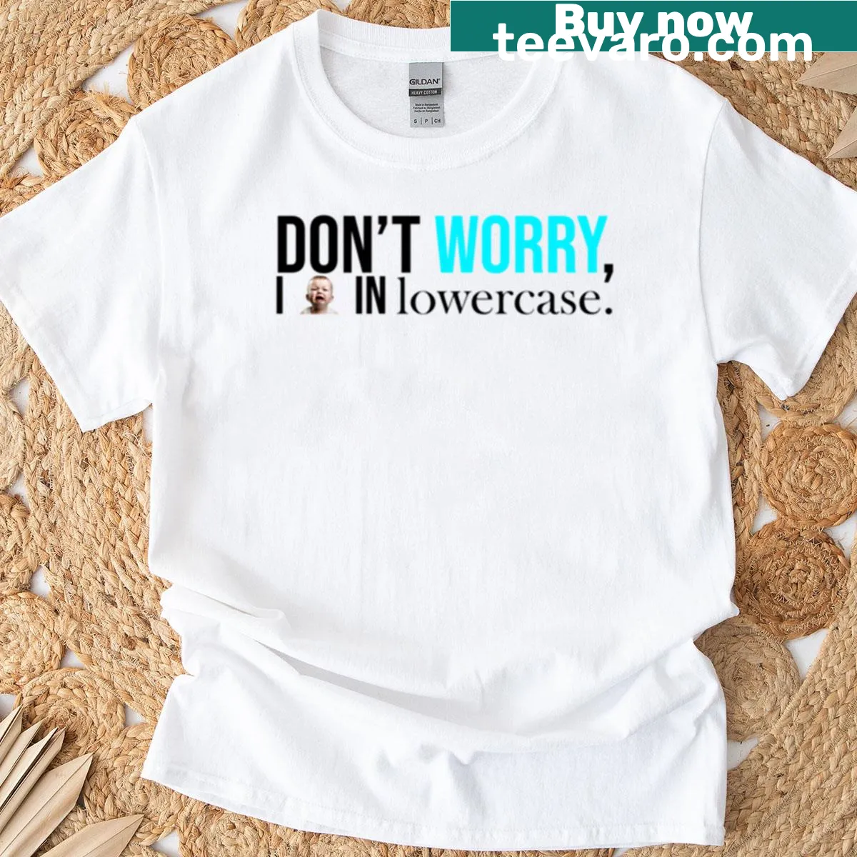 Sarcastic graphic T-shirt with lowercase text humor — on a men's t-shirt