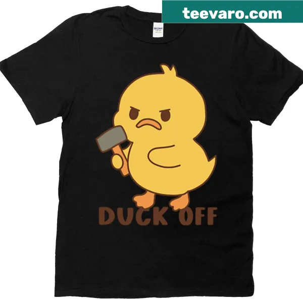 Cartoon T-shirt featuring an angel duck and the phrase 'Duck Off'