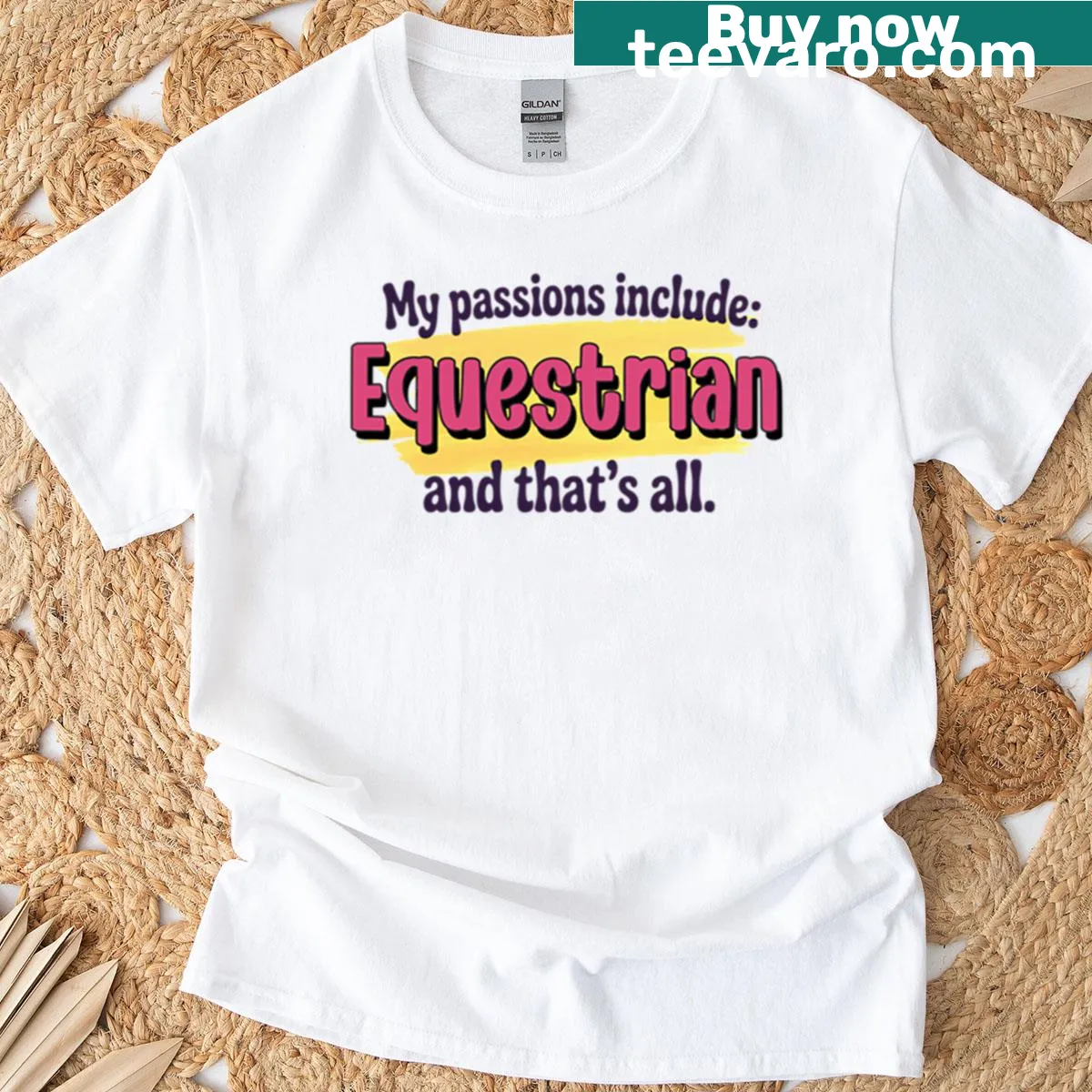 Illustrated equestrian design with horse and text on T-shirt — on a men's t-shirt