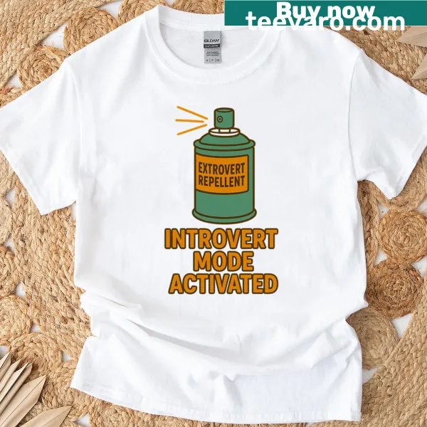 Cartoon design T-shirt declaring 'Introvert Mode Activated.'