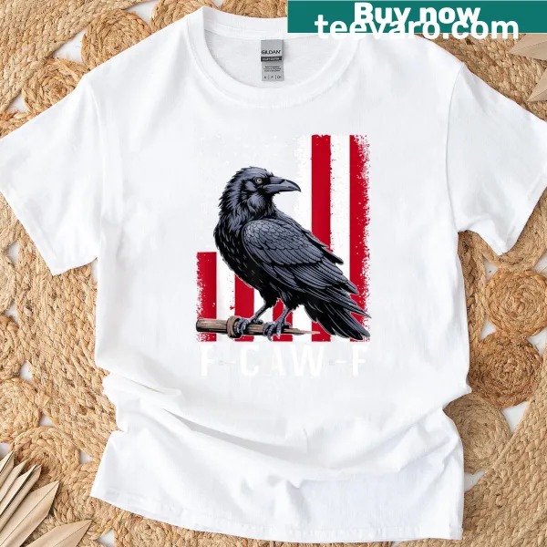 Retro black crow and USA flag graphic T-shirt