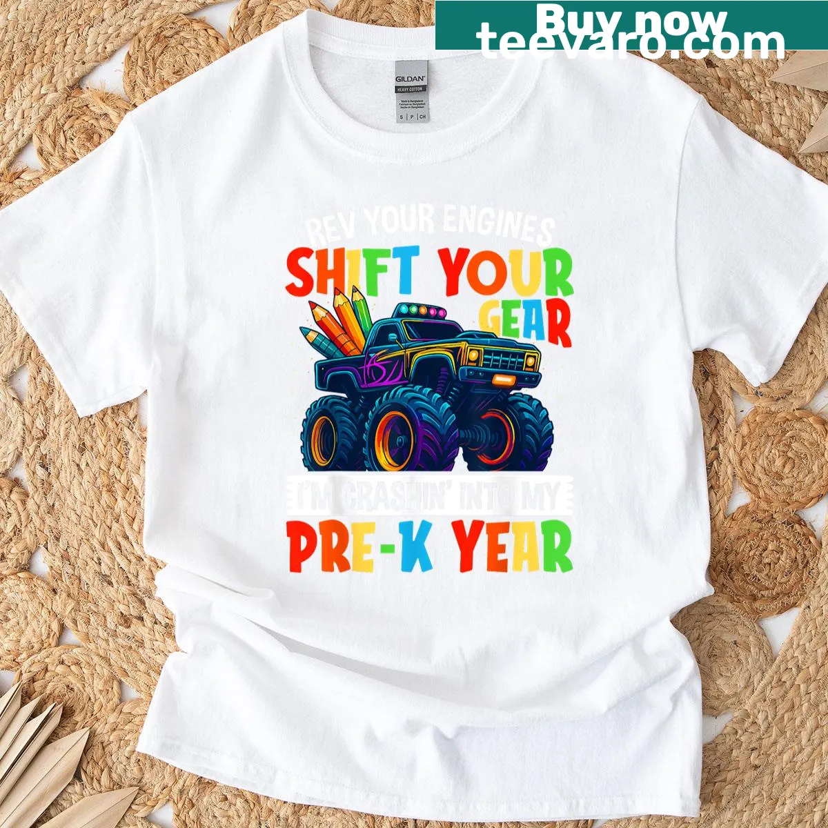 Illustrated monster truck for kids T-shirt — on a men's t-shirt