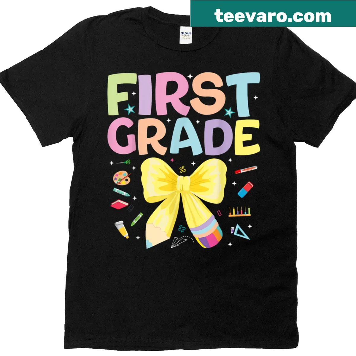 T-shirt for first-grade teachers with cheerful back-to-school graphic — on a men's t-shirt