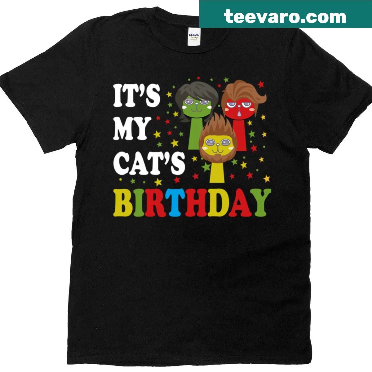 Funny cat-themed birthday t-shirt for cat owners — on a men's t-shirt