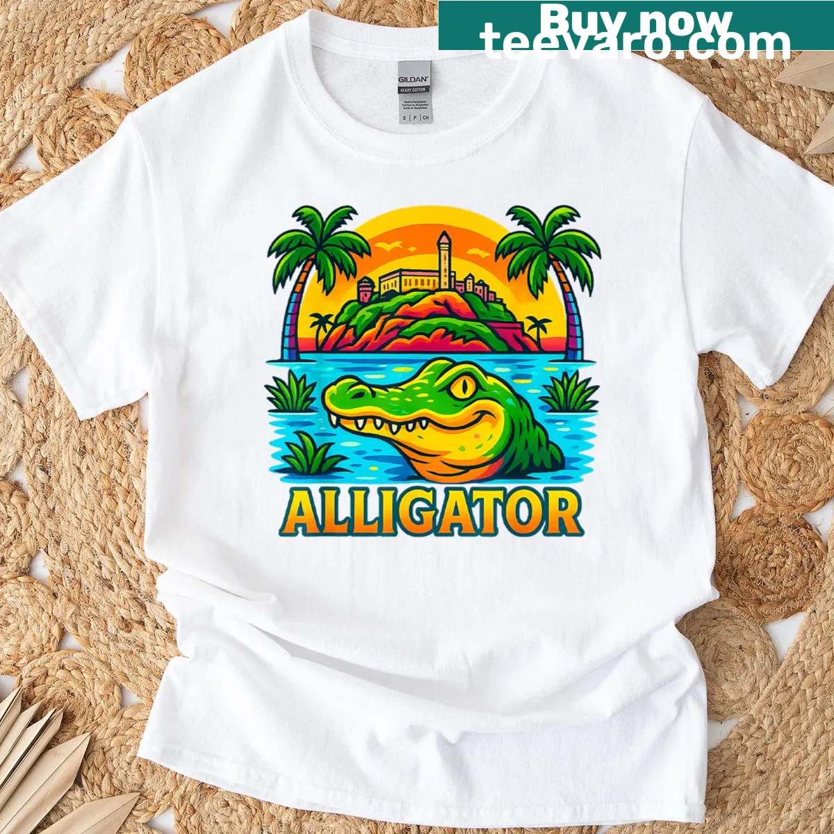 Retro T-shirt with a humorous alligator-themed slogan — on a men's t-shirt
