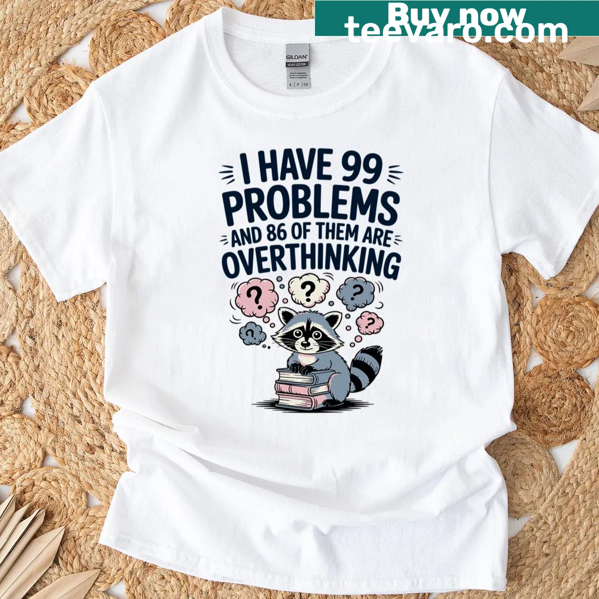 Humorous T-shirt featuring a raccoon and the quote about problems — on a men's t-shirt