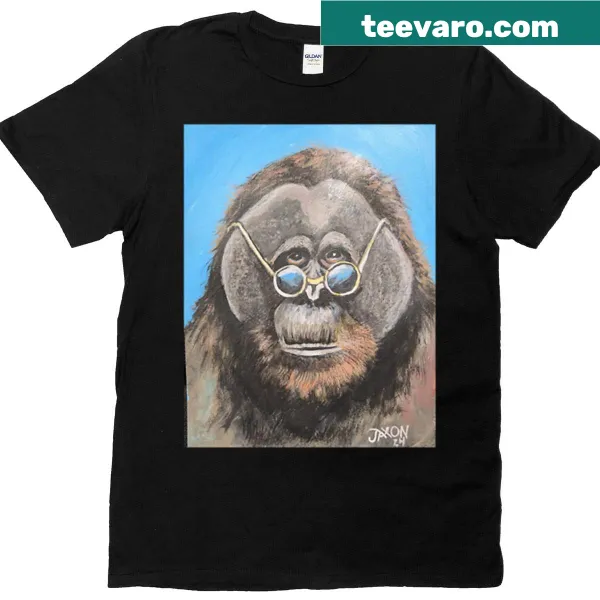 Playful cartoon graphic of a great ape on a T-shirt