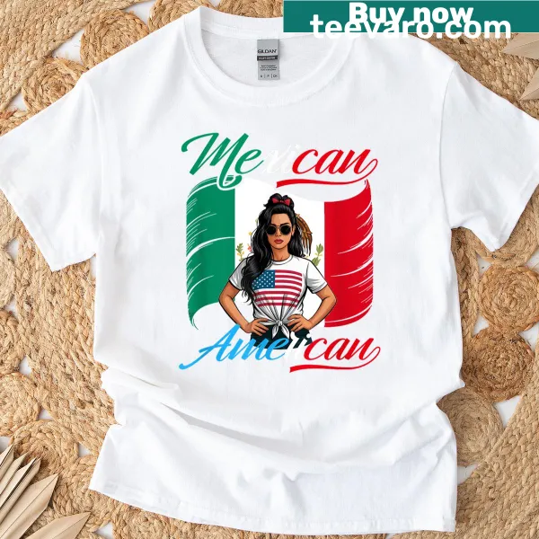 T-shirt with a design combining USA and Mexican flag elements