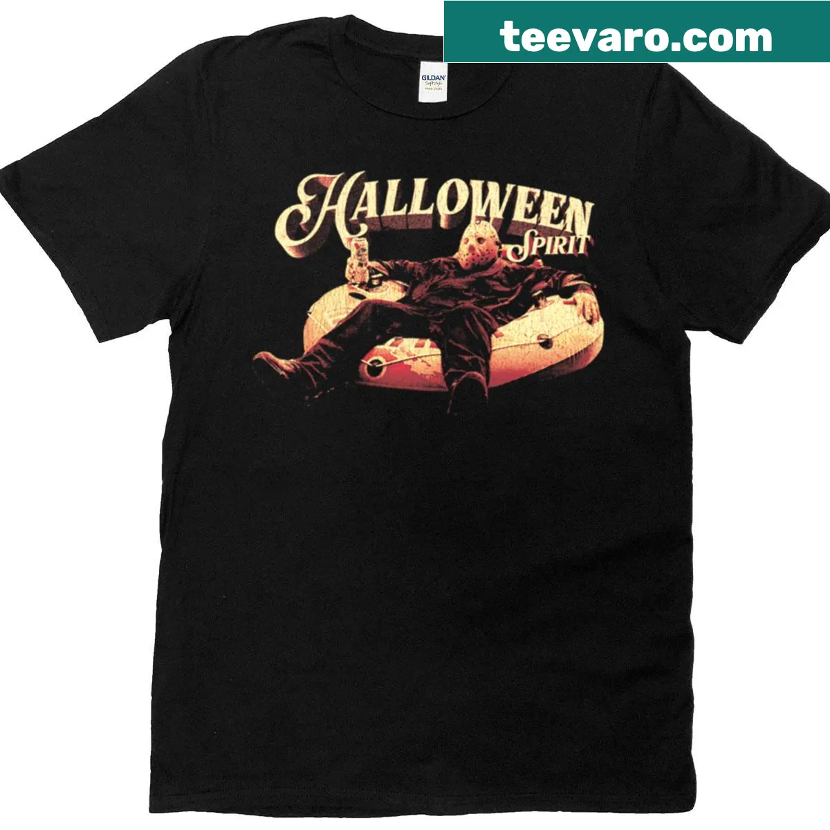 Illustrative Halloween-themed T-shirt with playful seasonal graphics — on a men's t-shirt
