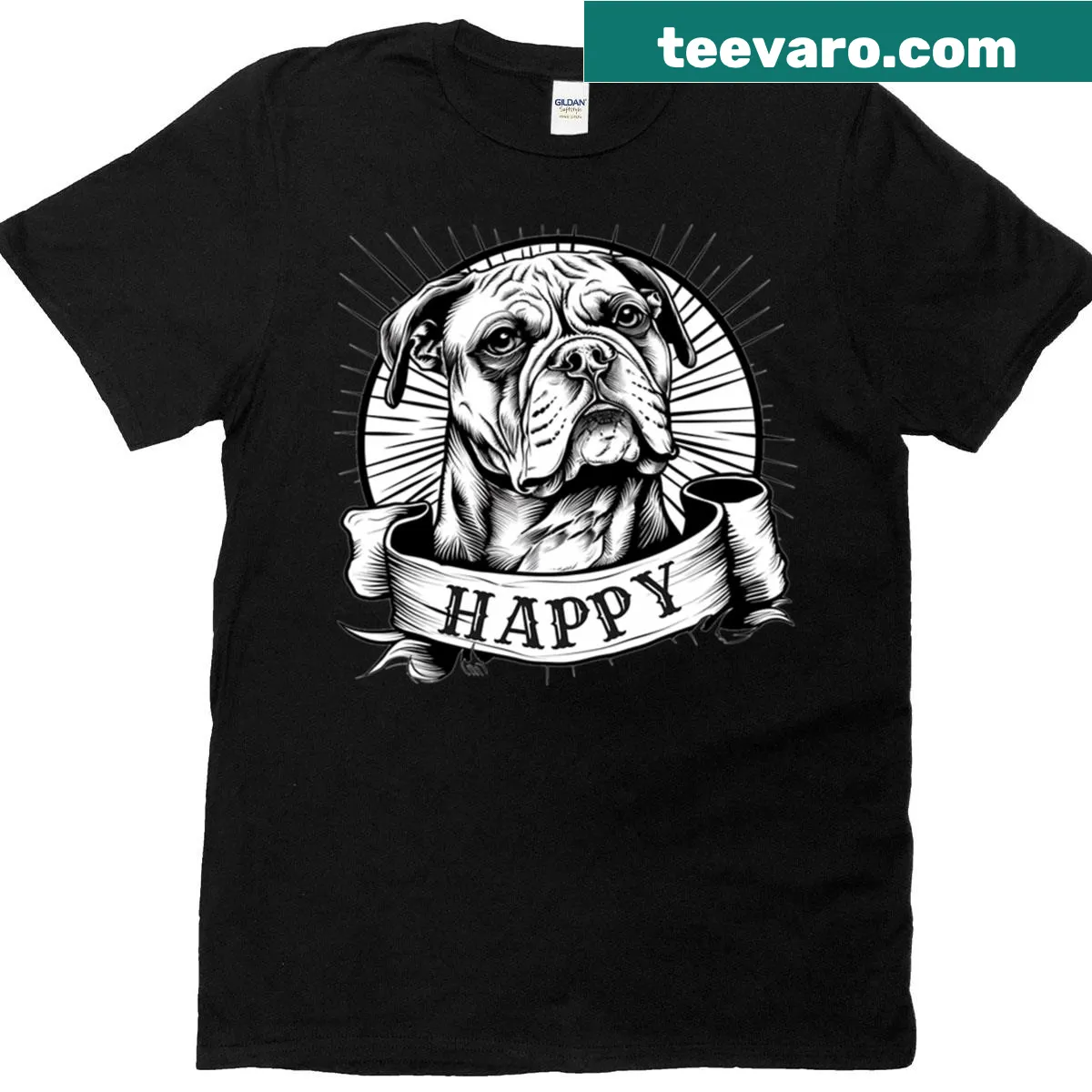 T-shirt featuring a playful illustration of a happy boxer dog — on a men's t-shirt
