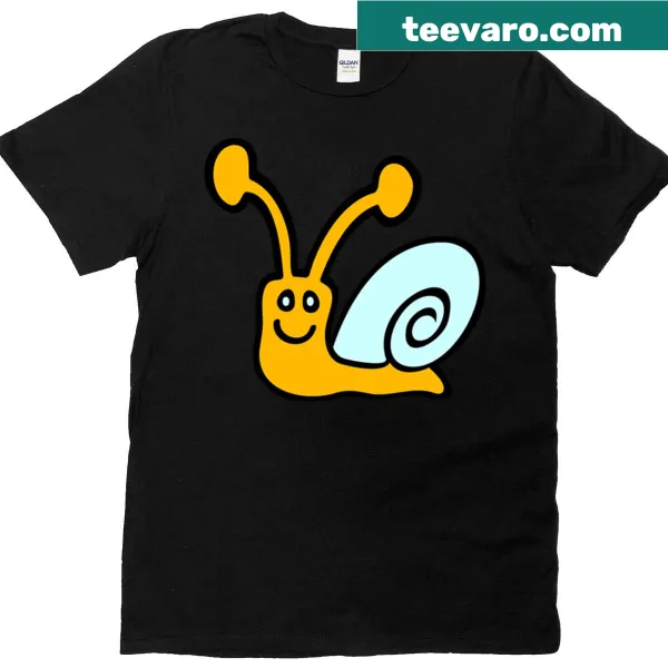 Graphic of a smiling snail on a t-shirt